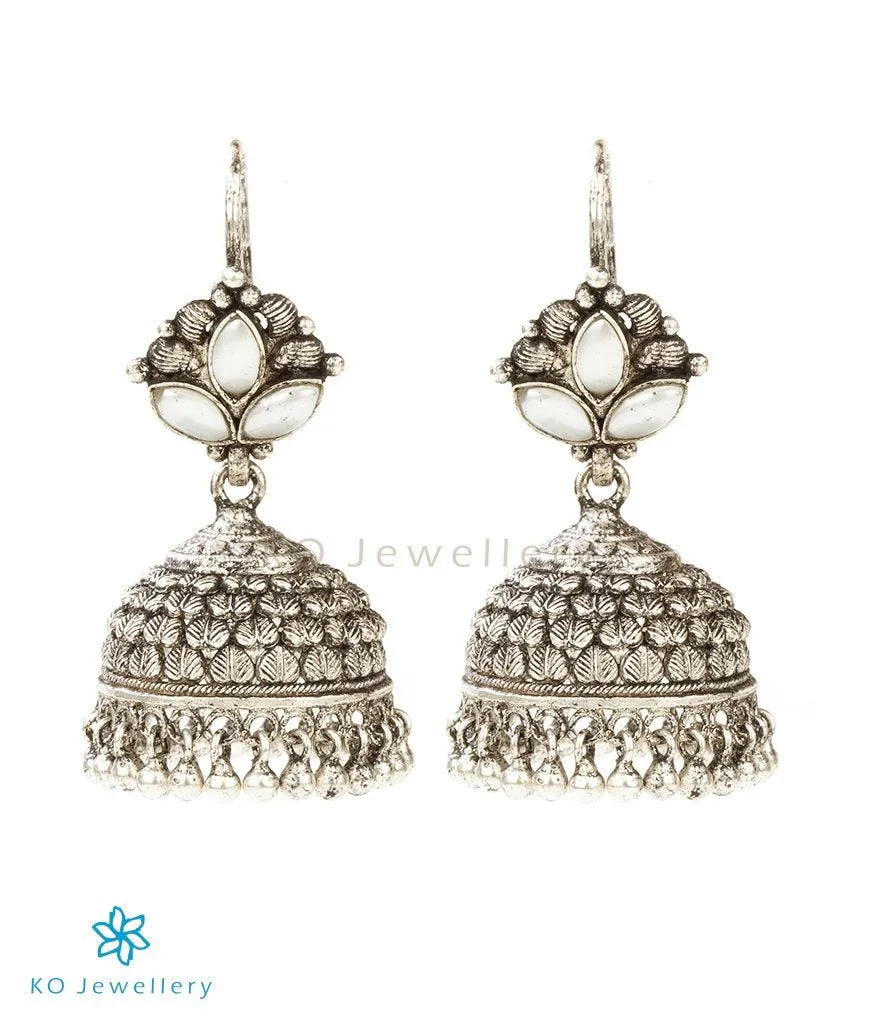 The Adhanika Silver Pearl Jhumka (Oxidised/Pearl/Hook)