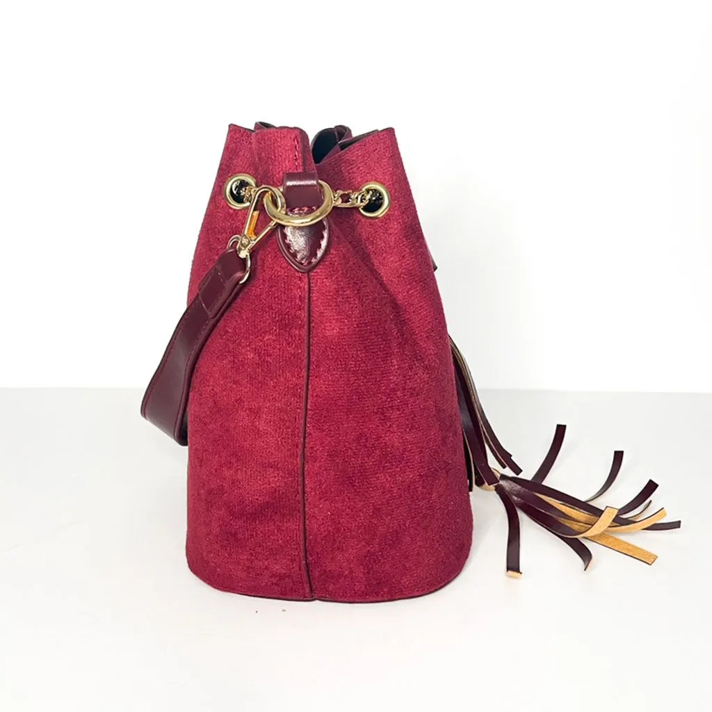 The Emma Suede Effect Bucket Bag in burgundy