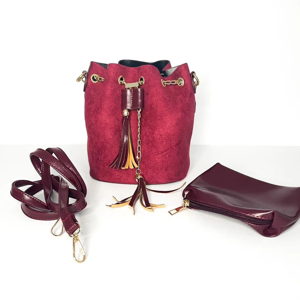 The Emma Suede Effect Bucket Bag in burgundy