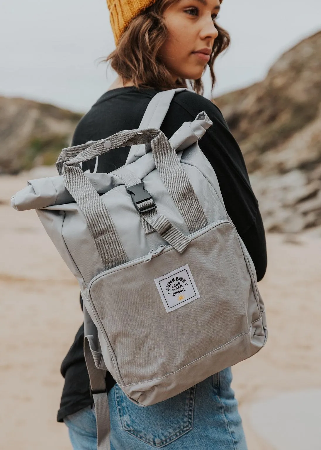 'The Everyday' Recycled Roll-Top Backpack in Grey