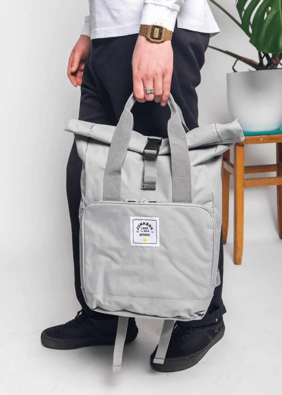 'The Everyday' Recycled Roll-Top Backpack in Grey