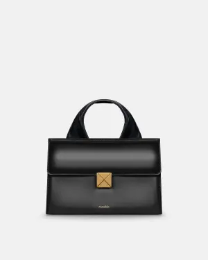 The Sandi Lock - Top Handle Bag - Black