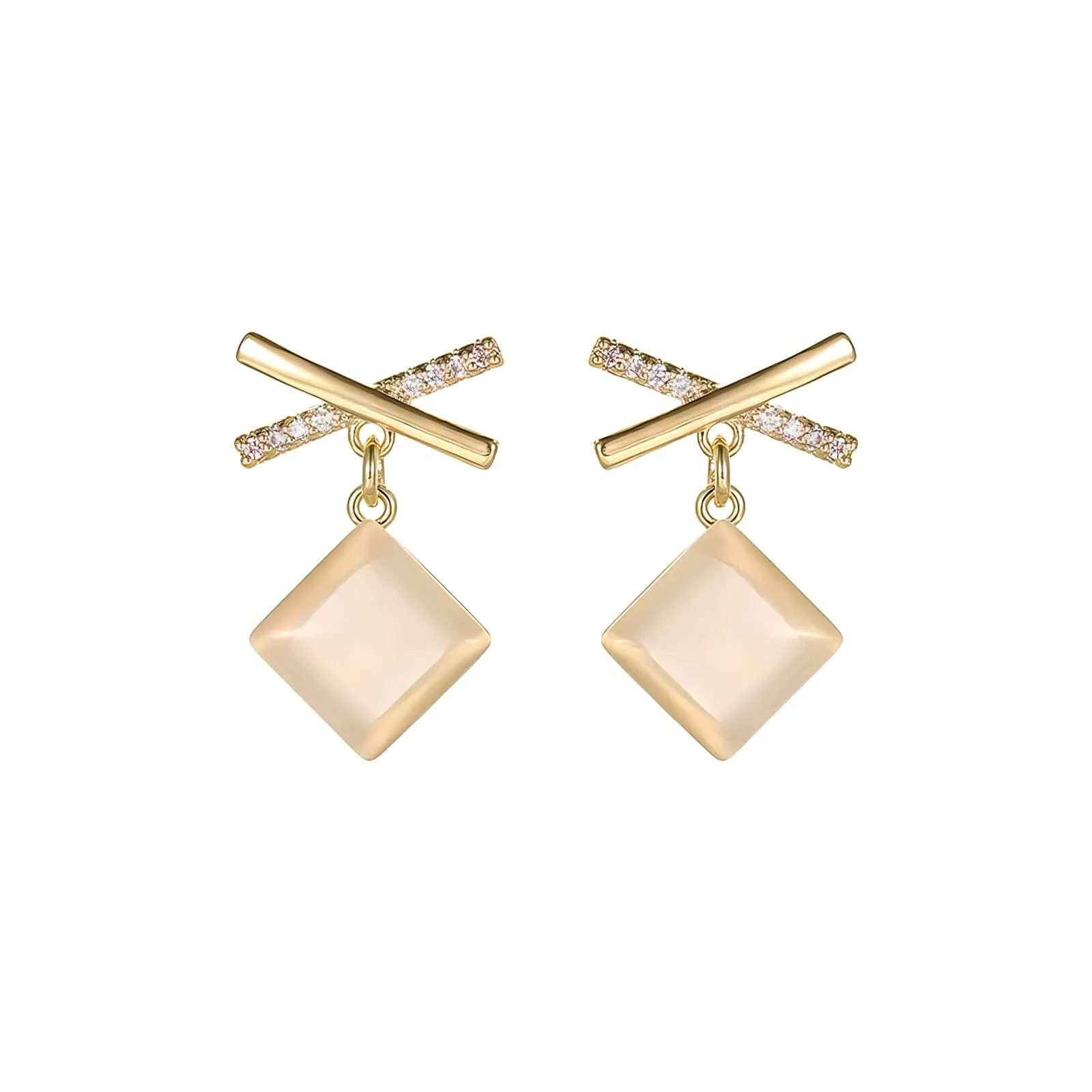 The Stone Cross Block Pendant Earrings