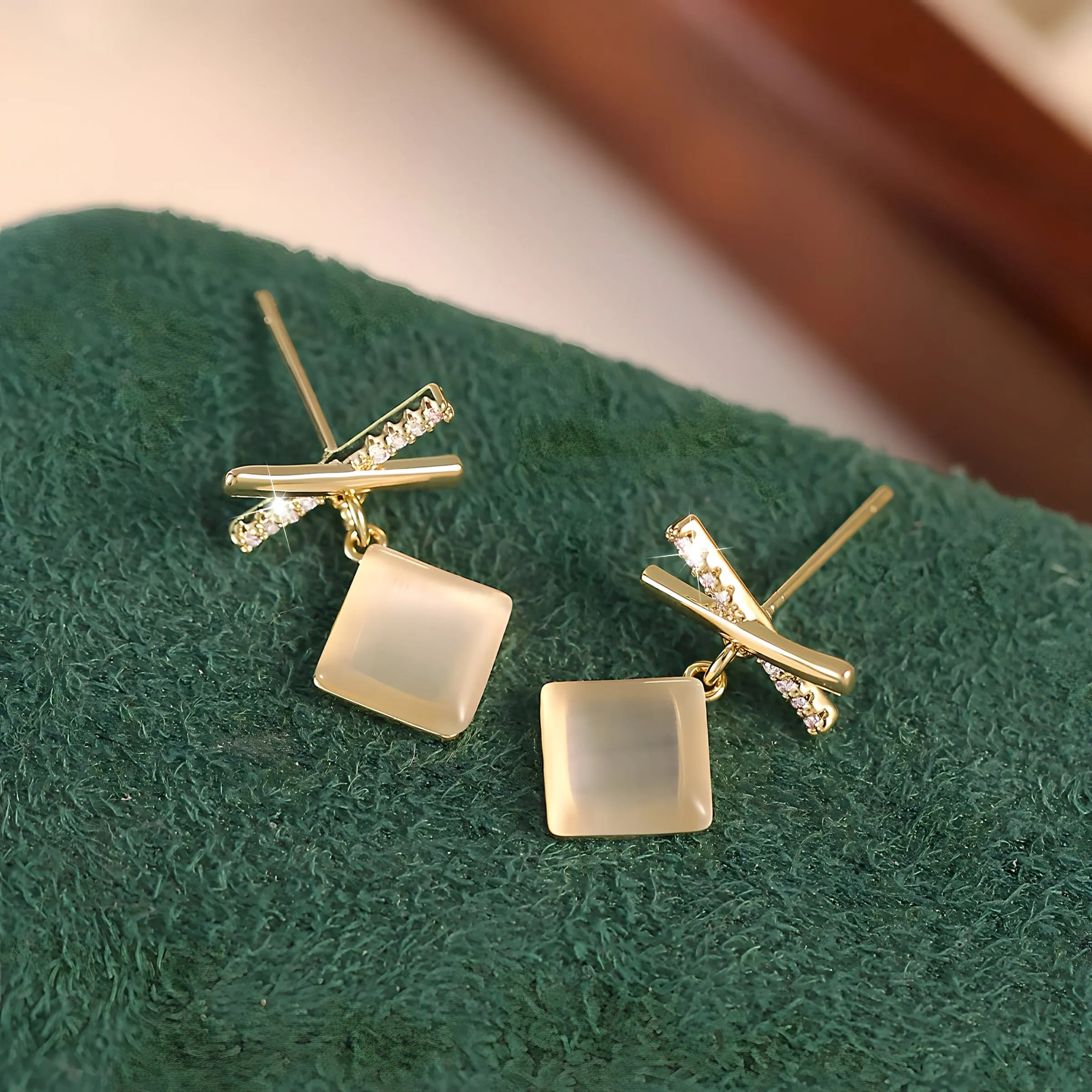 The Stone Cross Block Pendant Earrings