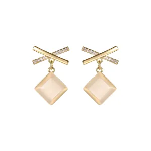 The Stone Cross Block Pendant Earrings