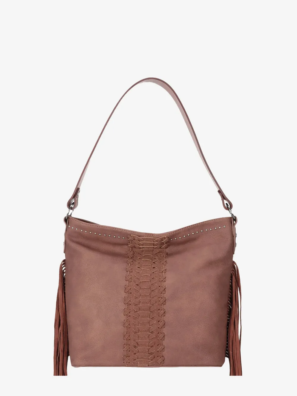 Trinity Ranch Leather Fringe Basketweave Concealed Carry Hobo