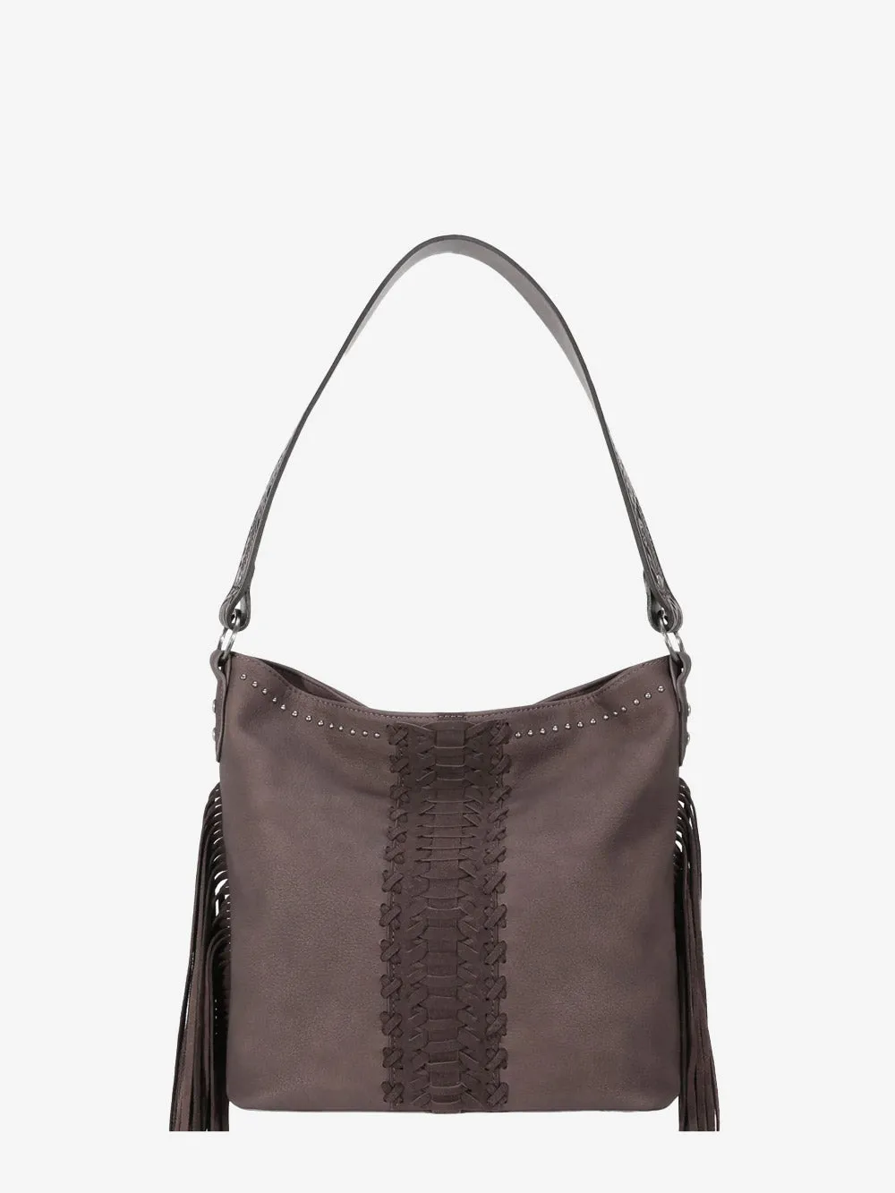 Trinity Ranch Leather Fringe Basketweave Concealed Carry Hobo