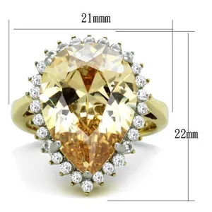 Two-Tone IP Gold (Ion Plating) Stainless Steel Ring with AAA Grade CZ in Champagne for Women Style TK1564