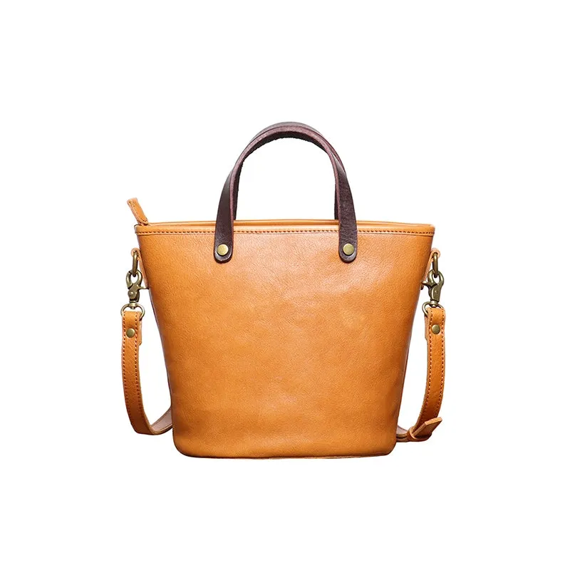 Vegetable Tanned Leather Crossbody Bucket Bag