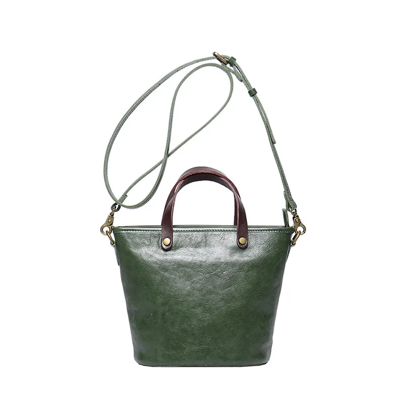 Vegetable Tanned Leather Crossbody Bucket Bag