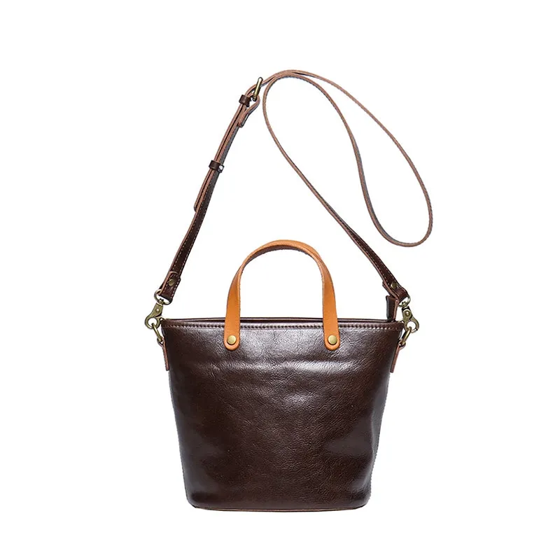 Vegetable Tanned Leather Crossbody Bucket Bag