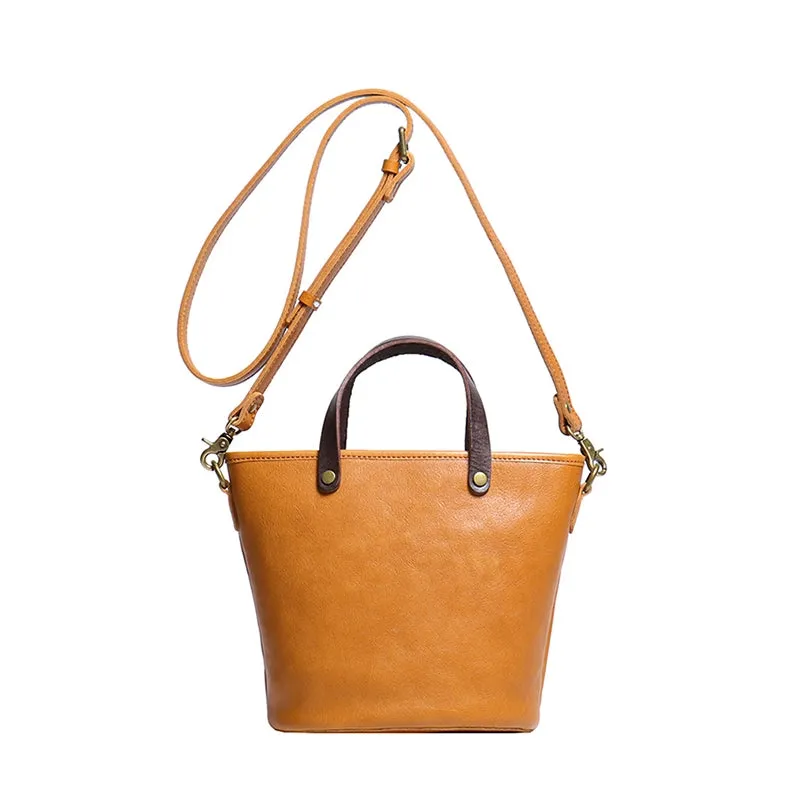 Vegetable Tanned Leather Crossbody Bucket Bag