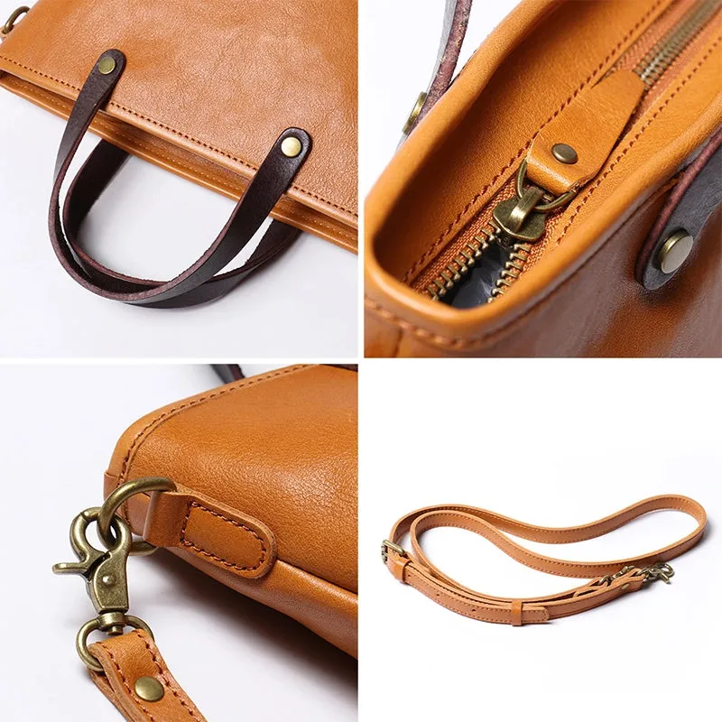 Vegetable Tanned Leather Crossbody Bucket Bag