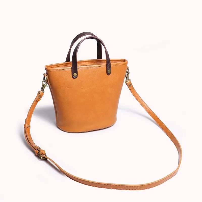 Vegetable Tanned Leather Crossbody Bucket Bag