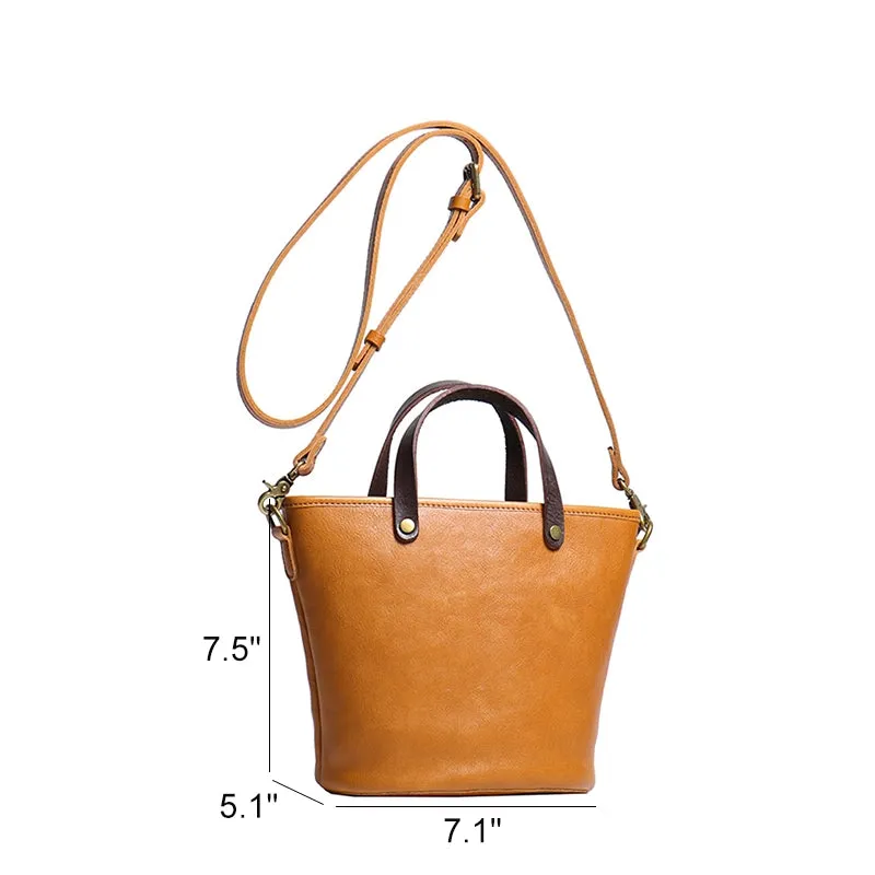 Vegetable Tanned Leather Crossbody Bucket Bag