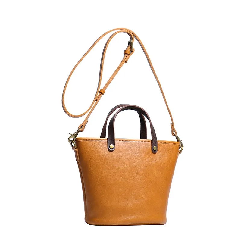 Vegetable Tanned Leather Crossbody Bucket Bag