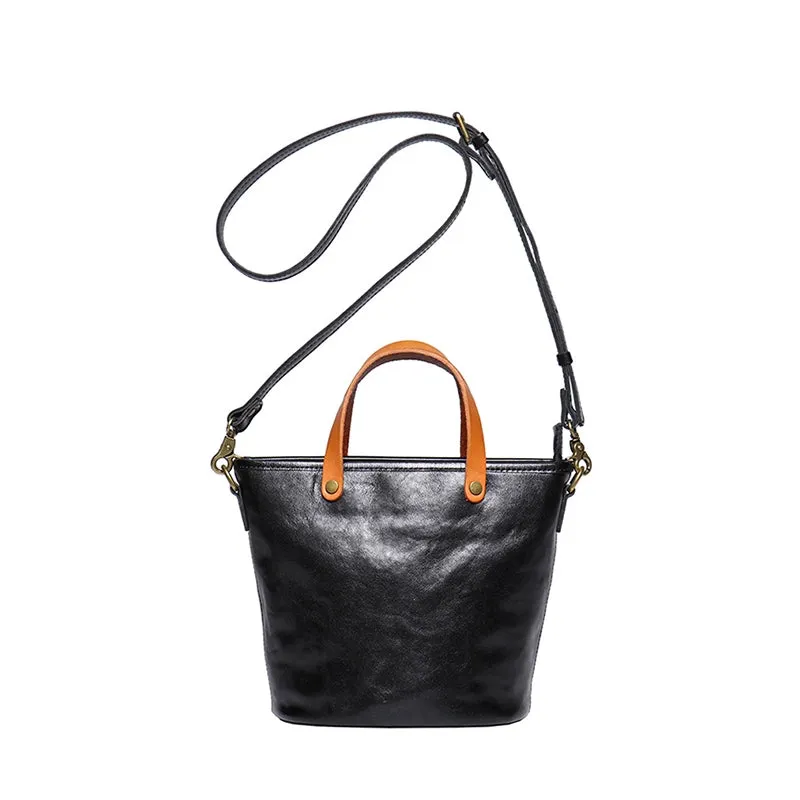 Vegetable Tanned Leather Crossbody Bucket Bag