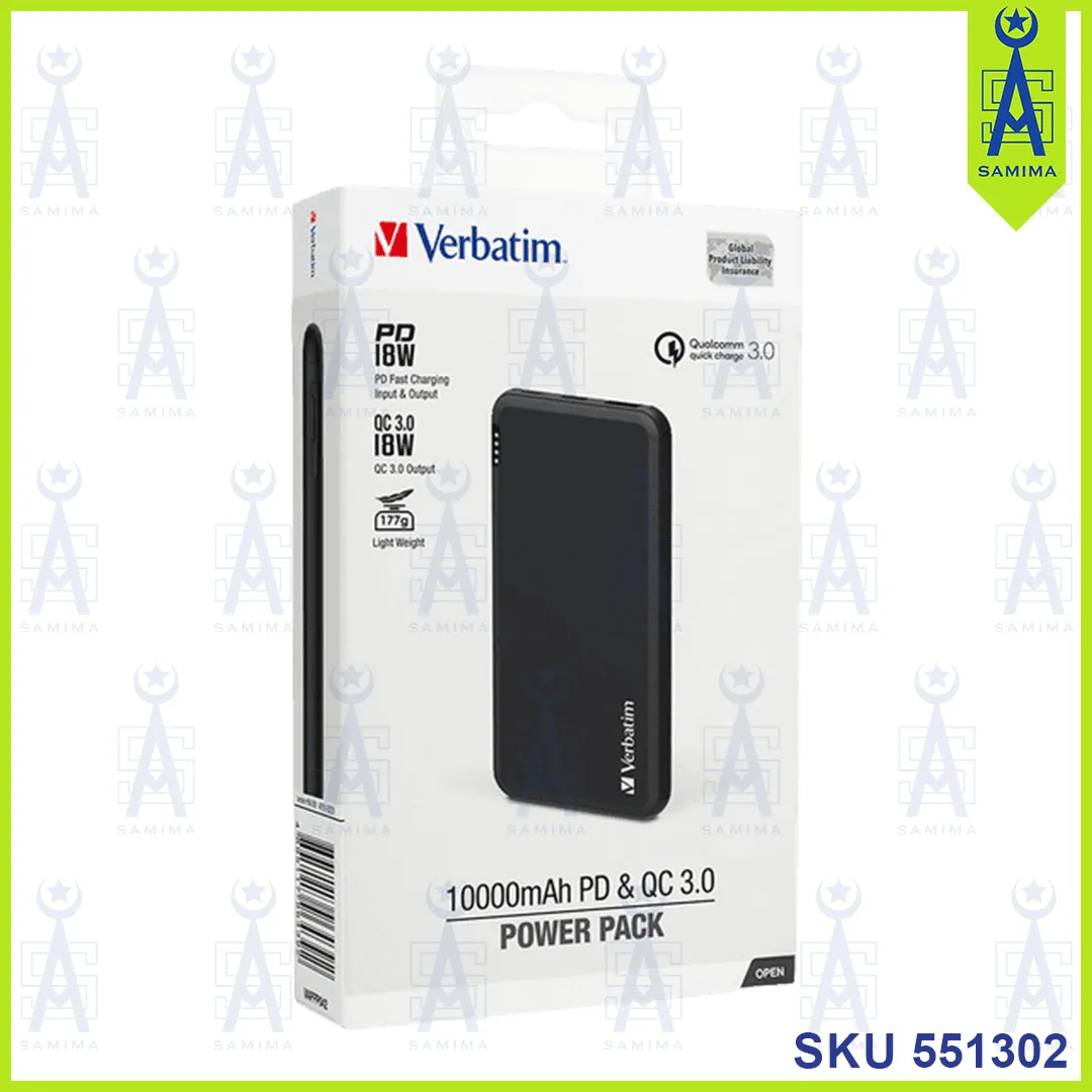 VERBATIM POWER PACK QUALCOMM 10000mAh PD & QC3.0