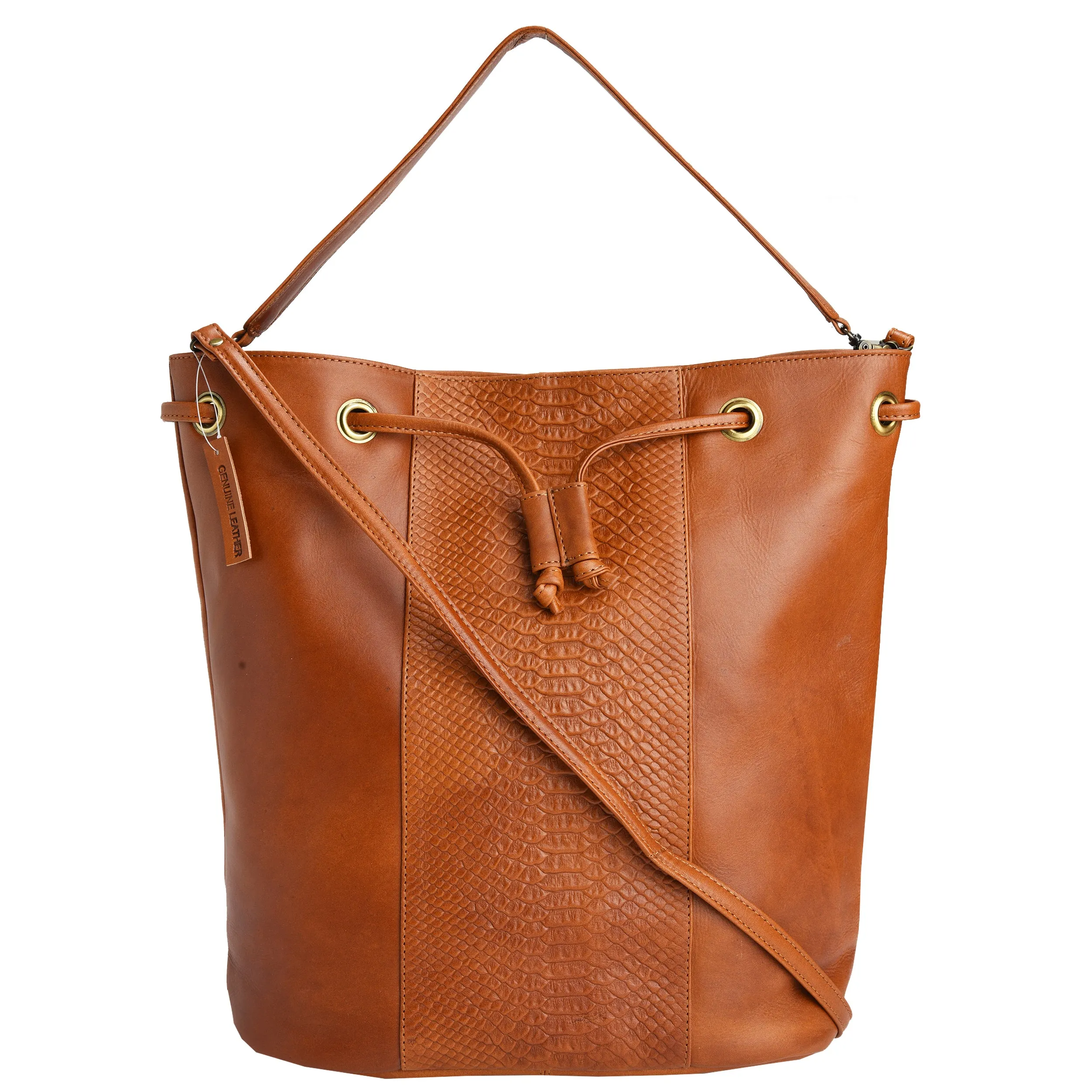 Vipera Snake Embossed Leather Bucket Bag #LB577