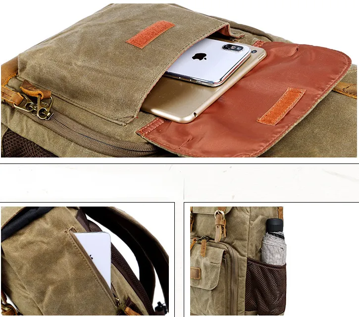 Waxed Canvas Backpack with Inside SLR Camera Bag 279