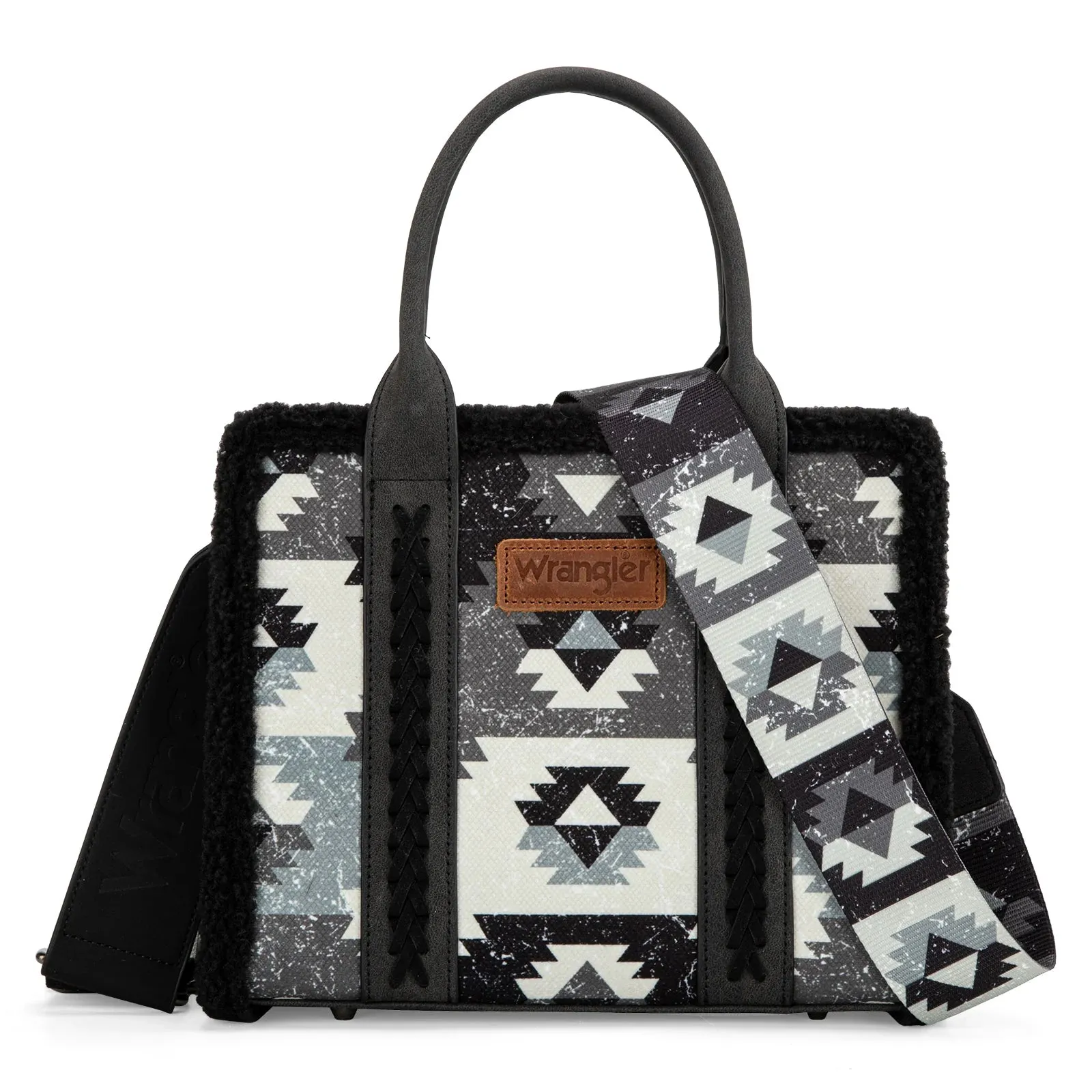 WG166-8120S Wrangler Sherpa Southwestern Print Small Canvas Tote/Crossbody Black