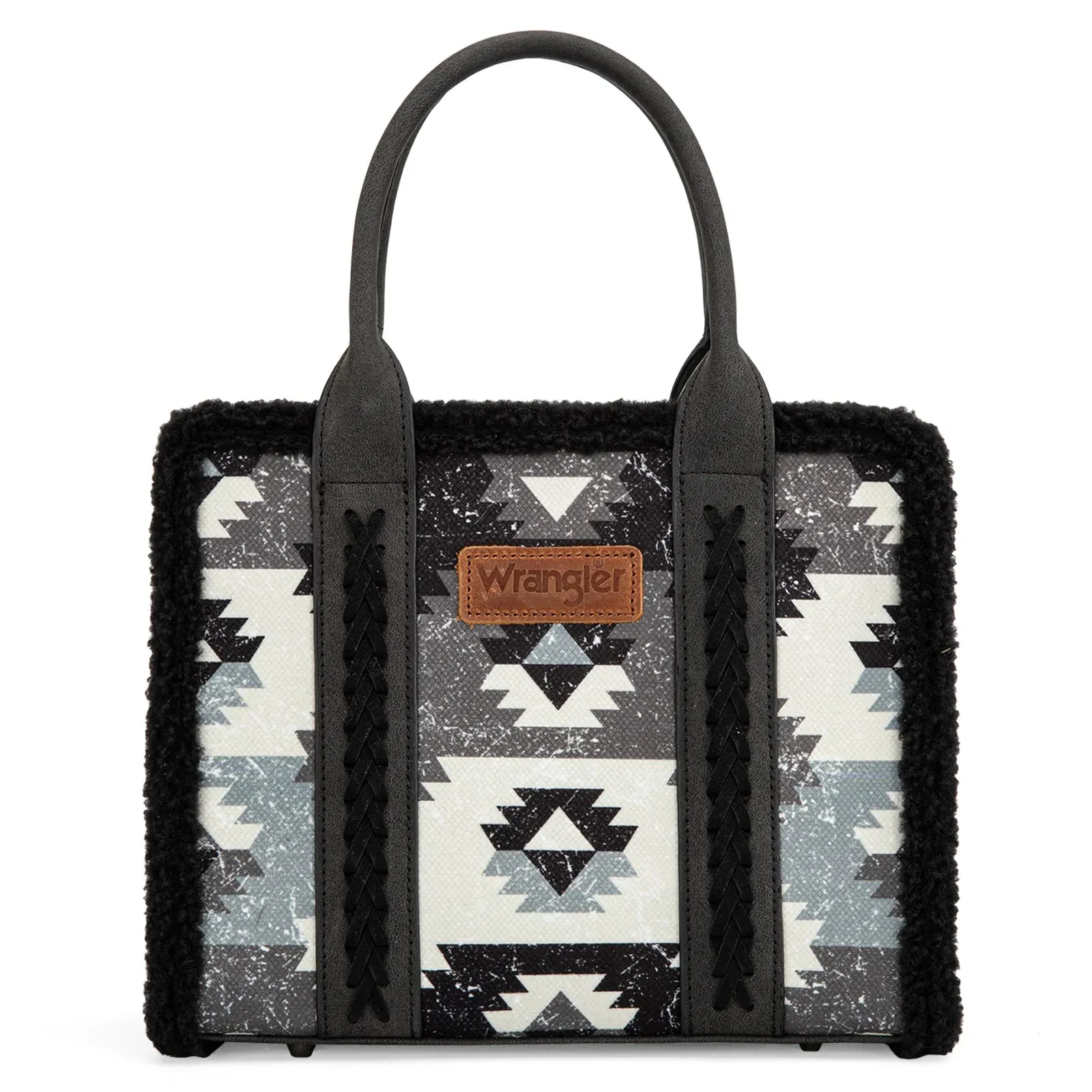 WG166-8120S Wrangler Sherpa Southwestern Print Small Canvas Tote/Crossbody Black