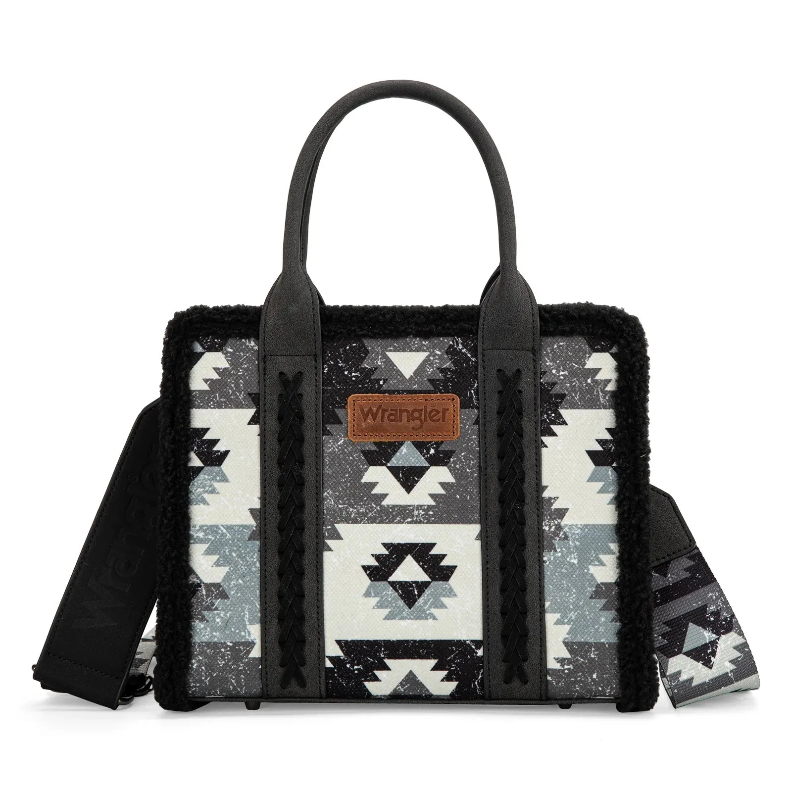 WG166-8120S Wrangler Sherpa Southwestern Print Small Canvas Tote/Crossbody Black