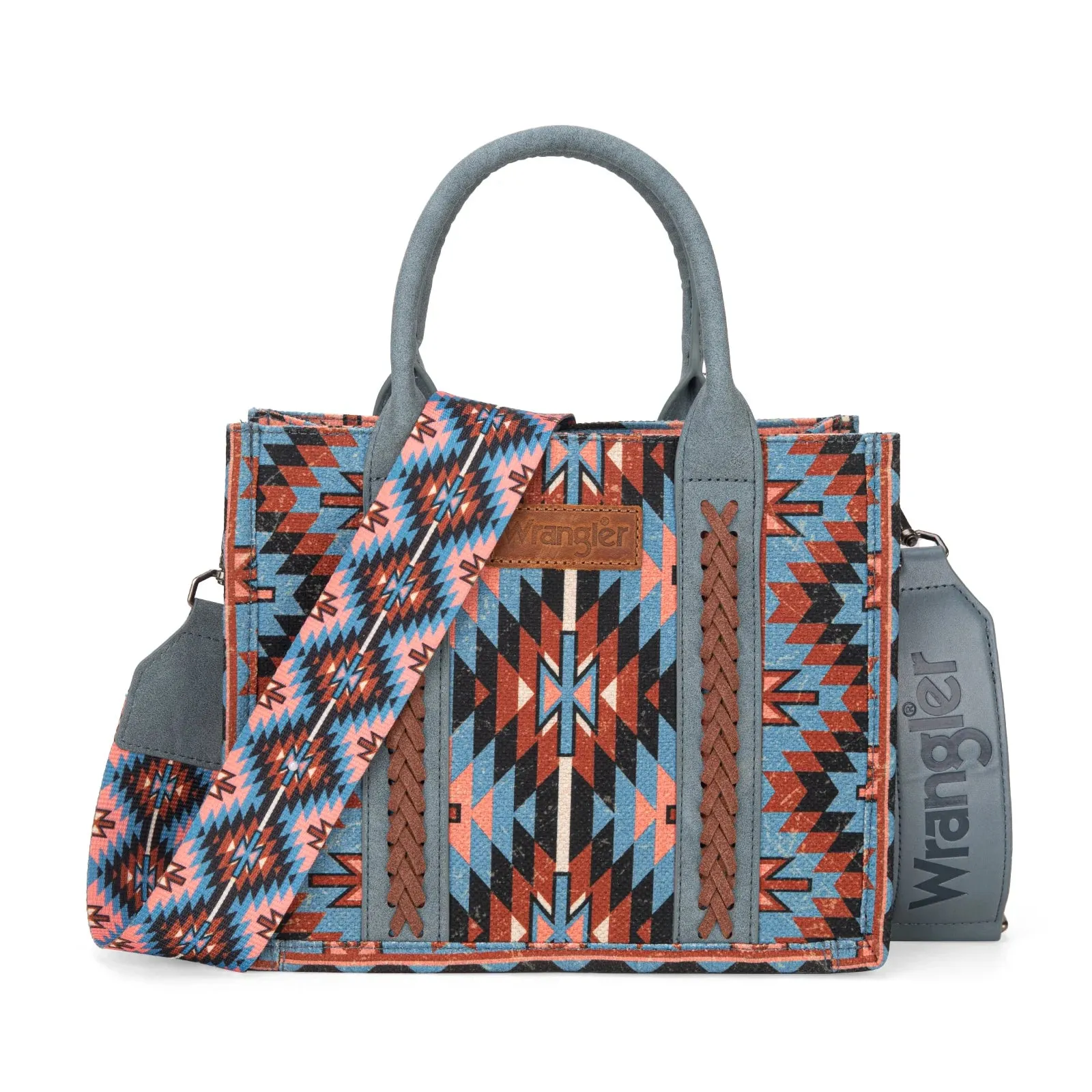 WG2213-8120S Wrangler Southwestern Pattern Dual Sided Print -Tote/Crossbody -NAVY