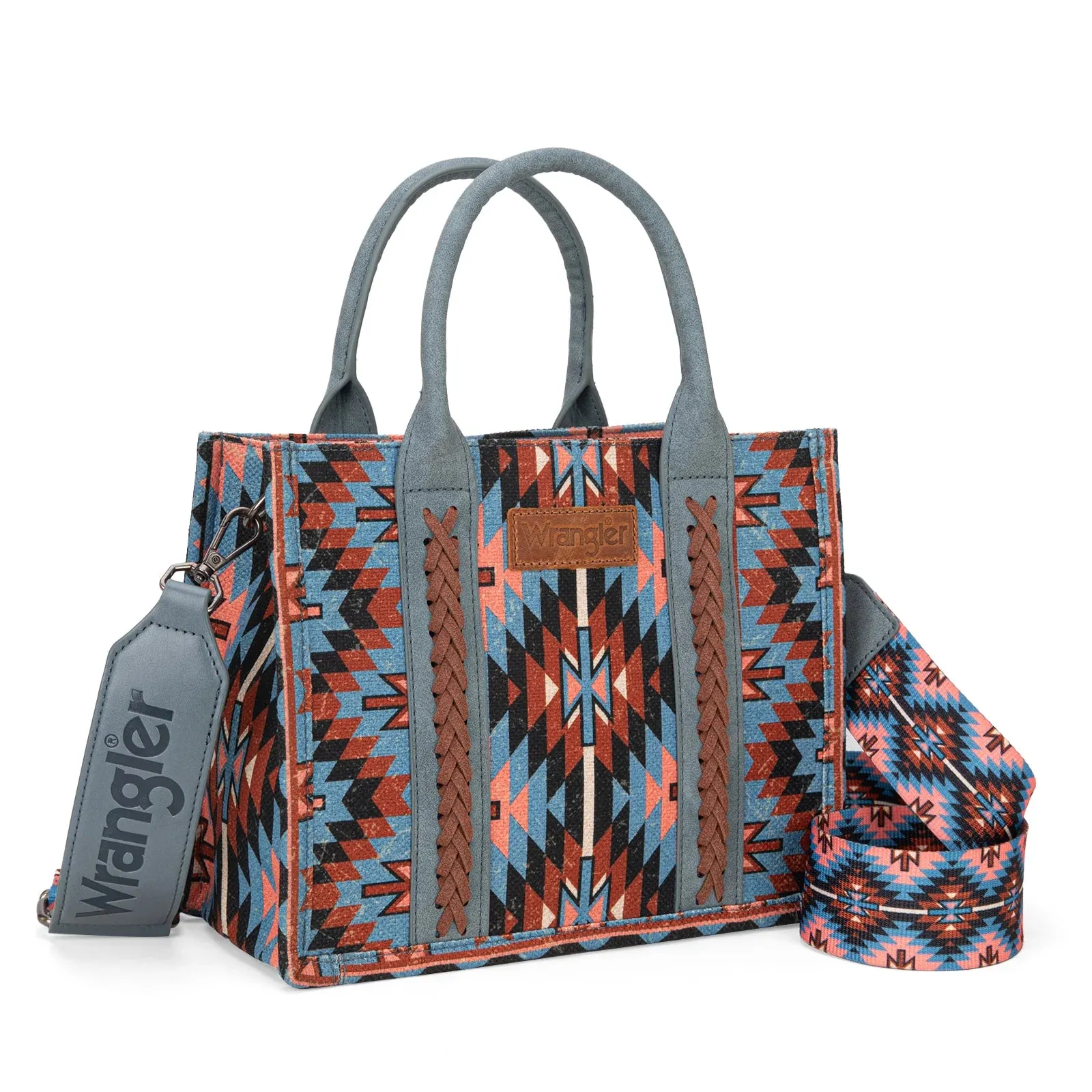 WG2213-8120S Wrangler Southwestern Pattern Dual Sided Print -Tote/Crossbody -NAVY