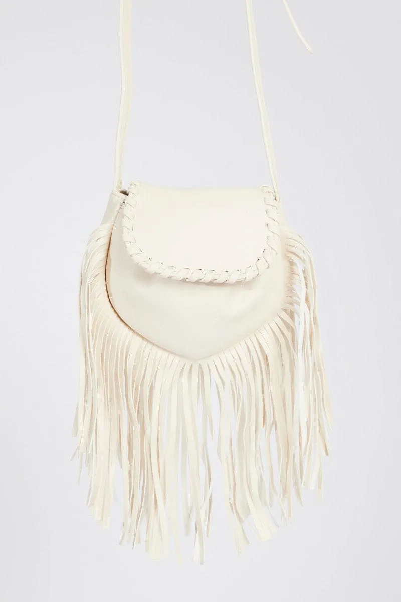 White Fringe Decor Crossbody Bag