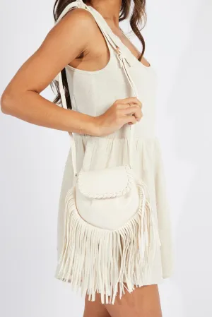 White Fringe Decor Crossbody Bag