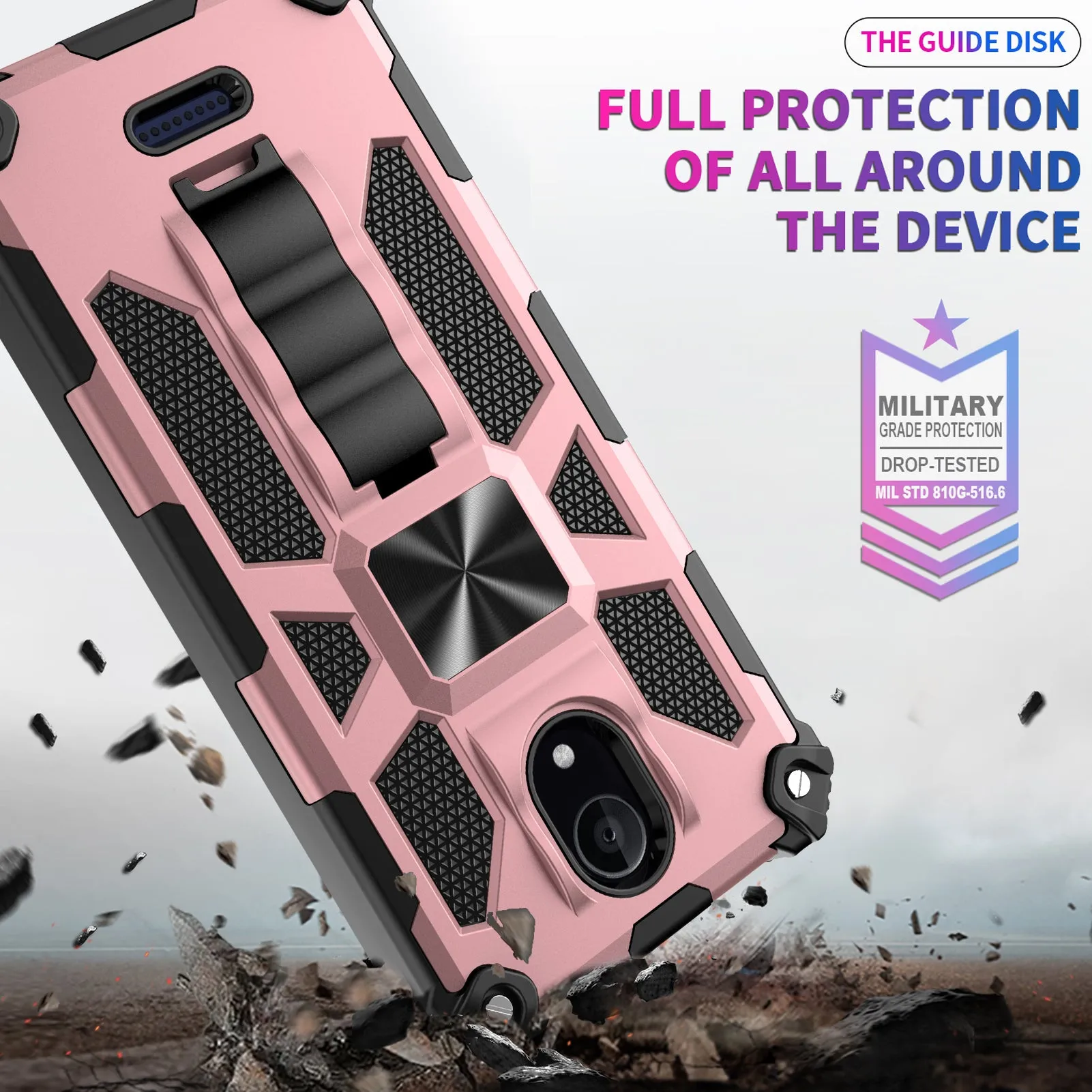 Wiko Ride 2 Case [Military Grade] Ring Car Mount Kickstand w/[Tempered Glass] Hybrid Hard PC Soft TPU Shockproof Protective Case - Rose Gold