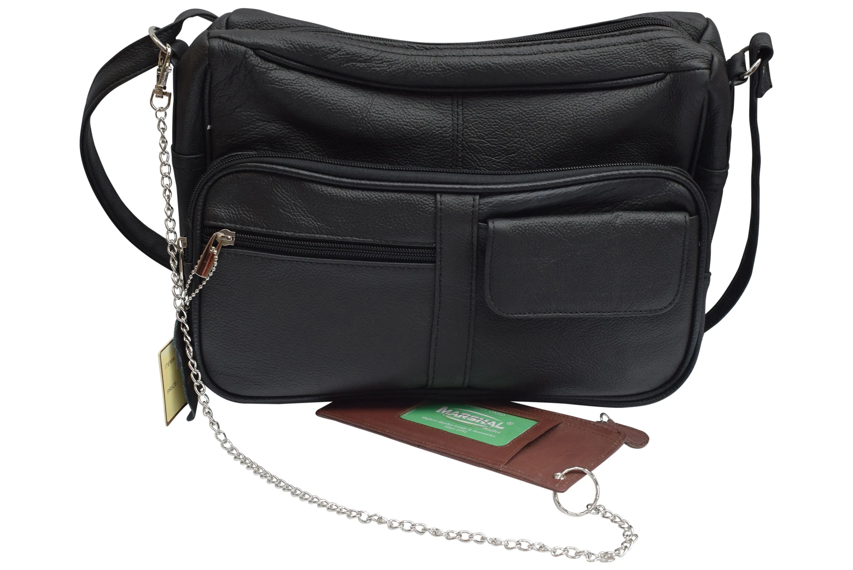 Women's Card Case Holder Slim Wallet with Chain & Card Protection Strap Genuine Leather