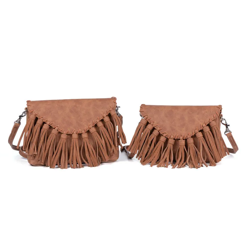 Womens PU Leather Fringe Crossbody Bags Purse Boho Shoulder Purses for Women