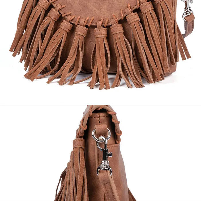 Womens PU Leather Fringe Crossbody Bags Purse Boho Shoulder Purses for Women