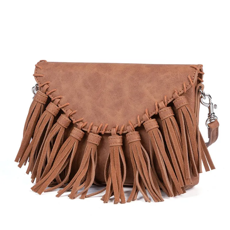 Womens PU Leather Fringe Crossbody Bags Purse Boho Shoulder Purses for Women