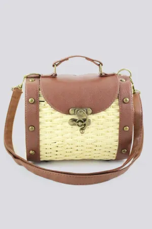 Woven Basket Mini Trunk Crossbody Purse