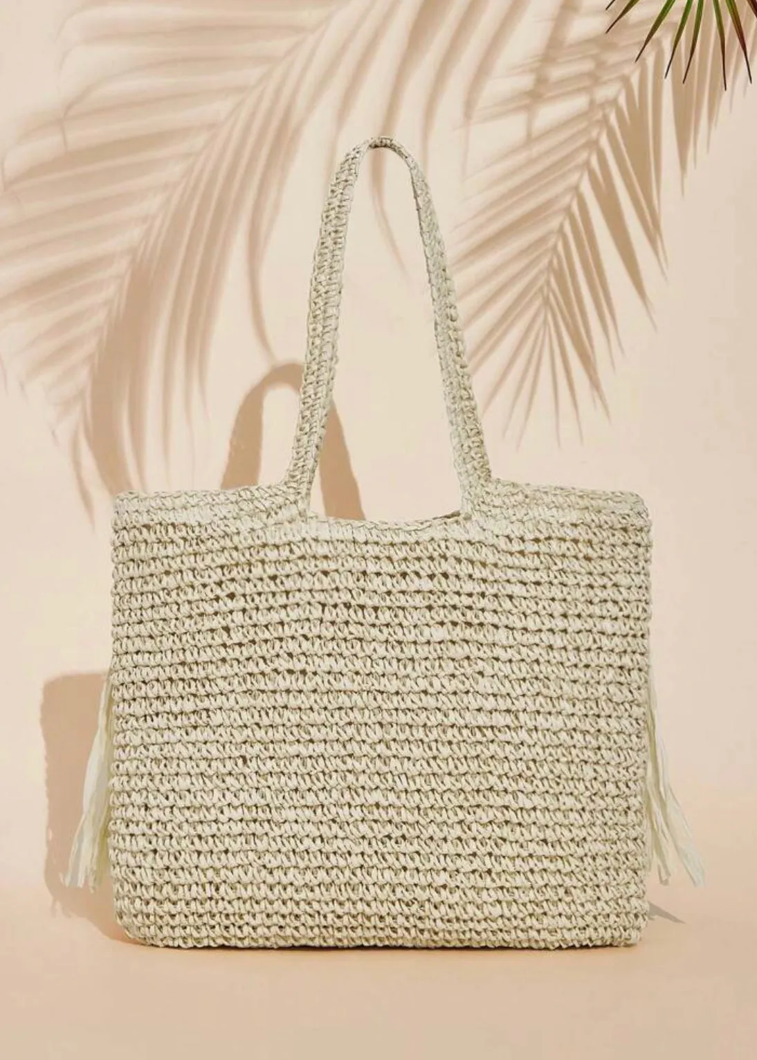 Woven Fringe Shoulder Tote Bag