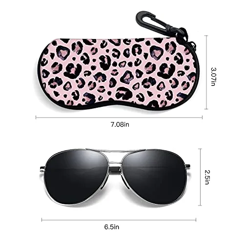 ZAXMEY Sunglasses Soft Case with Carabiner Ultra Light Neoprene Zipper Eyeglass, Leopard