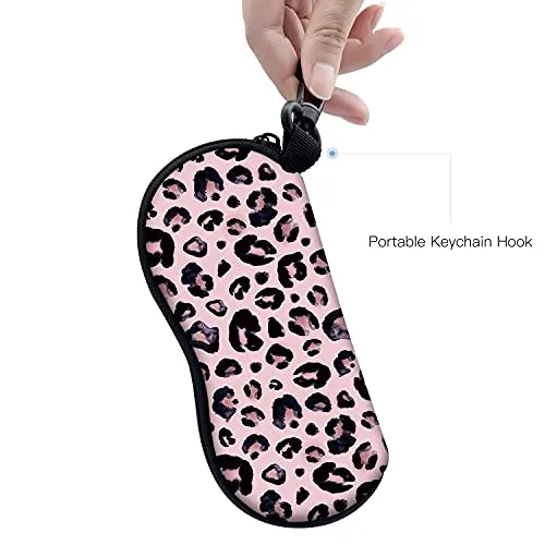 ZAXMEY Sunglasses Soft Case with Carabiner Ultra Light Neoprene Zipper Eyeglass, Leopard