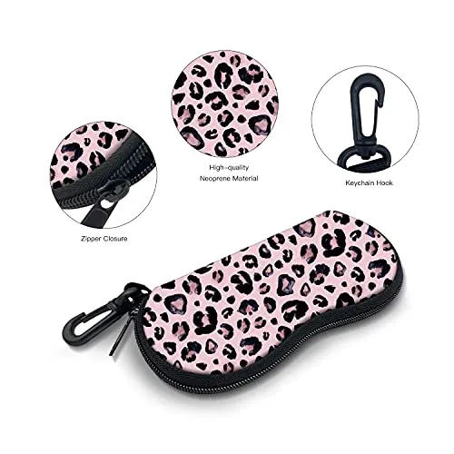 ZAXMEY Sunglasses Soft Case with Carabiner Ultra Light Neoprene Zipper Eyeglass, Leopard