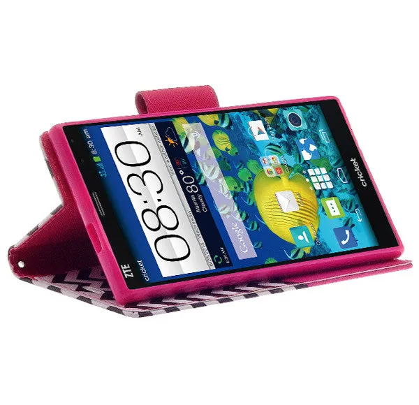 ZTE Grand X Max Case, Wrist Strap Magnetic Flip Fold[Kickstand] Pu Leather Wallet Case with ID & Card Slots - Hot Pink Anchor